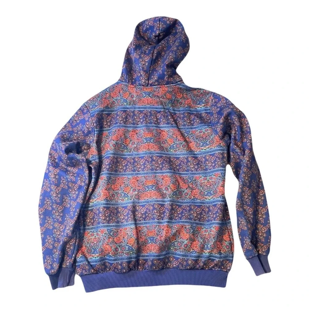 Angelbells Paisley Floral Zip Up Hoodie Kids XXL Blue Sherpa Lined Sweatshirt